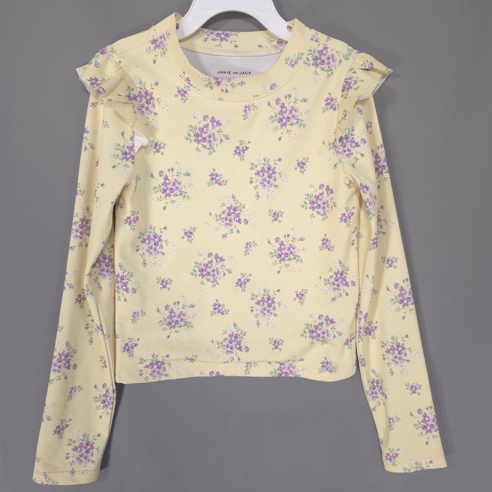 JANIE AND JACK Girls Ruffle Long Sleeve Floral Rash Guard Bathing Swim Top 7